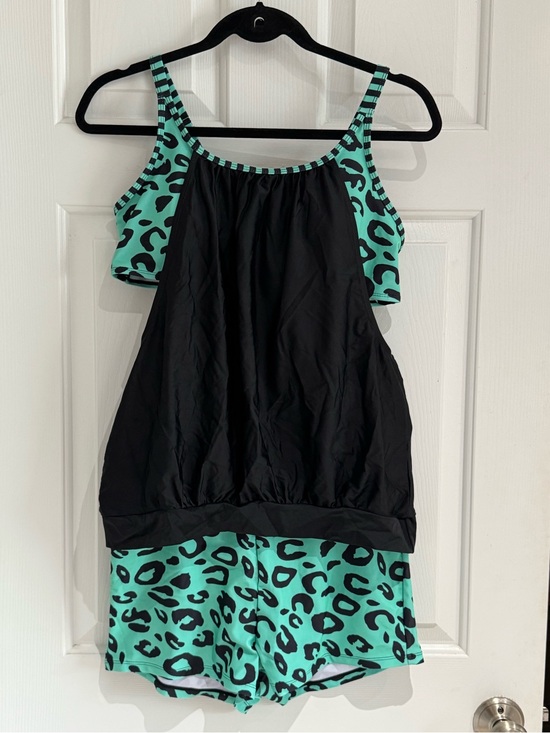 n/a Other - Women’s Black & Teal Leopard Tankini Swim Set